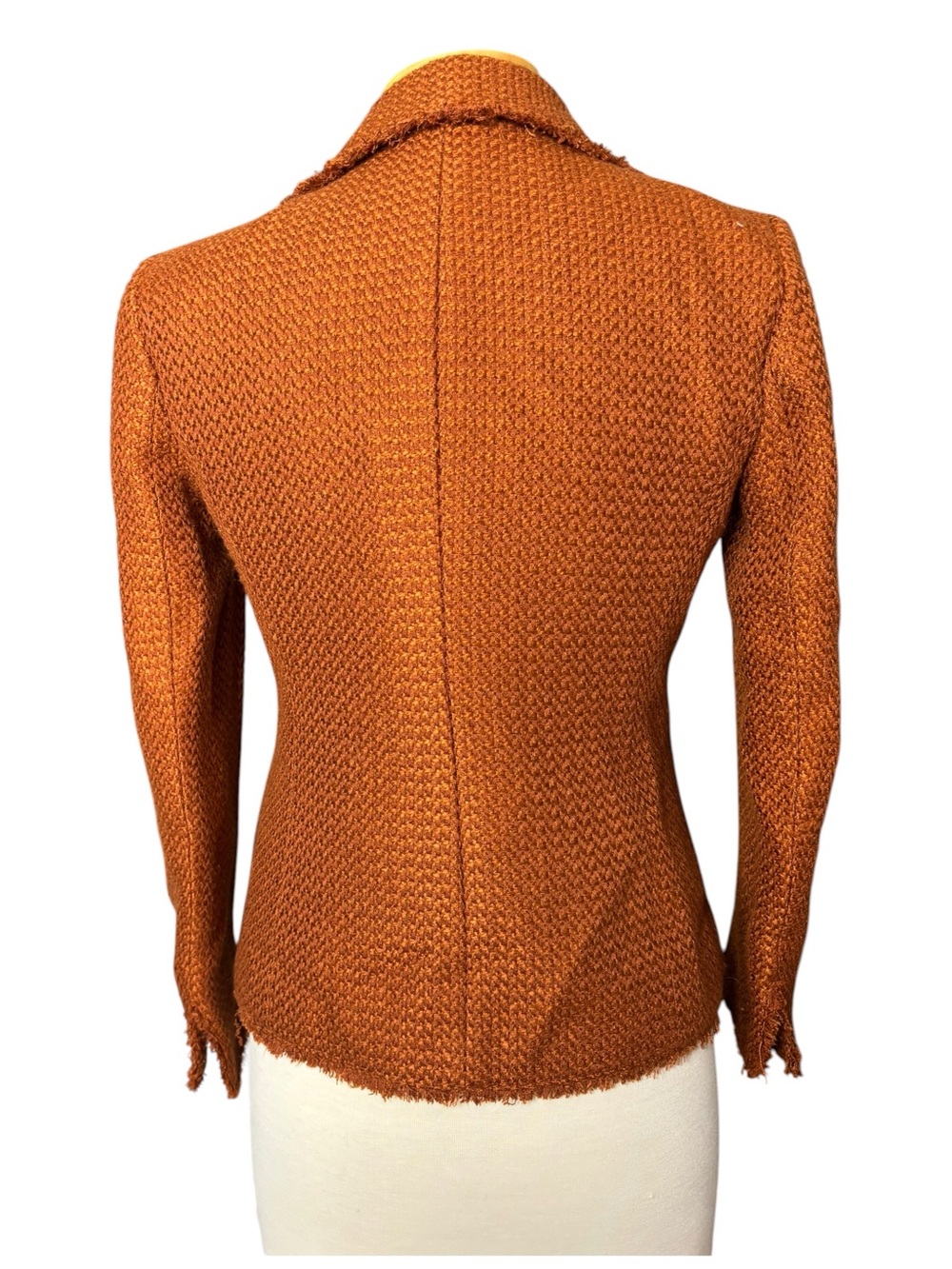 Ellen Tracy Tweed Fringe Front Tie Blazer Jacket Rust Orange Petite 2 - Picture 4 of 6